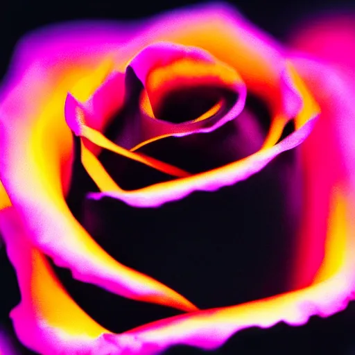 Image similar to award - winning macro of a beautiful black rose made of glowing molten magma