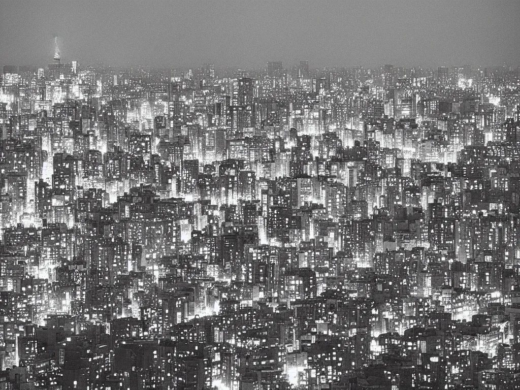 Image similar to “a view of tokyo at night from the top of a building, a matte painting by Ryoji Ikeda, flickr, sōsaku hanga, cityscape, nightscape, flickr”