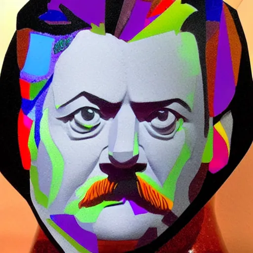 Prompt: ron swanson made of glass, sculpture, highly detailed, colourful