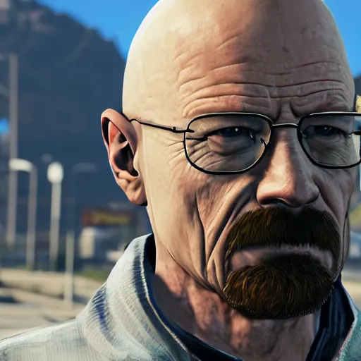 Image similar to walter white in gta v, 4 k, high detail, high - resolution photograph, professional photography, ultra - detail