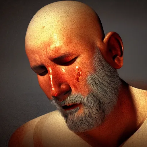 Image similar to digital painting of the biblical GOD, is crying in tears and is very sad and sorrow , after creating humans, ,octane render, retro,