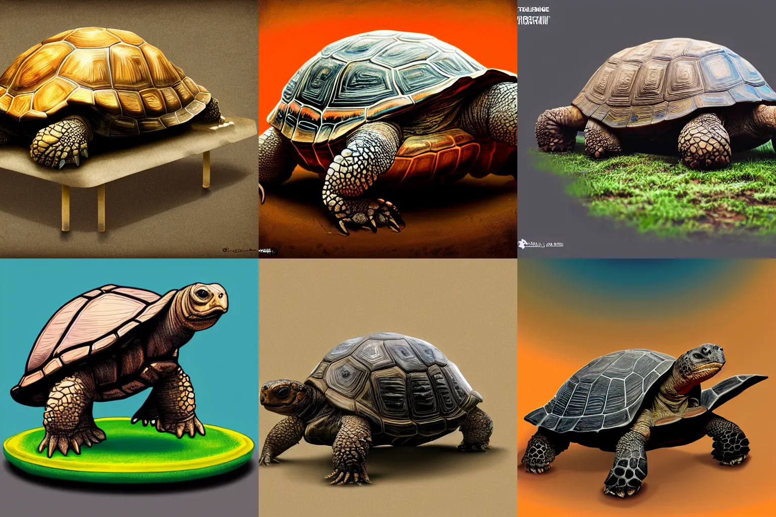 Prompt: a tortoise on a turntable, digital art, trending on artstation, vivid colors, award - winning, extremely detailed,