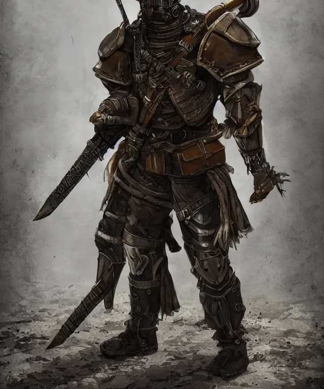 Prompt: full body character portrait of a post - apocalyptic knight in the style of pathfinder / fallout trending on artstation deviantart pinterest photorealistic hd 8 k highlights and shadow detailed high resolution