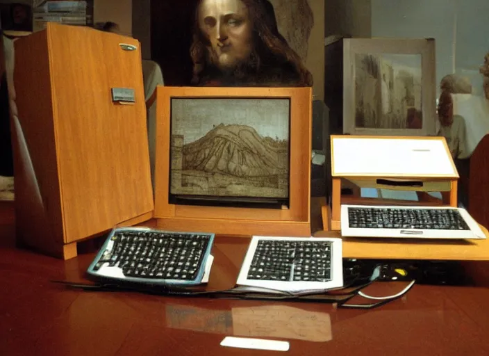 Prompt: modern computer designed by leonardo da vinci