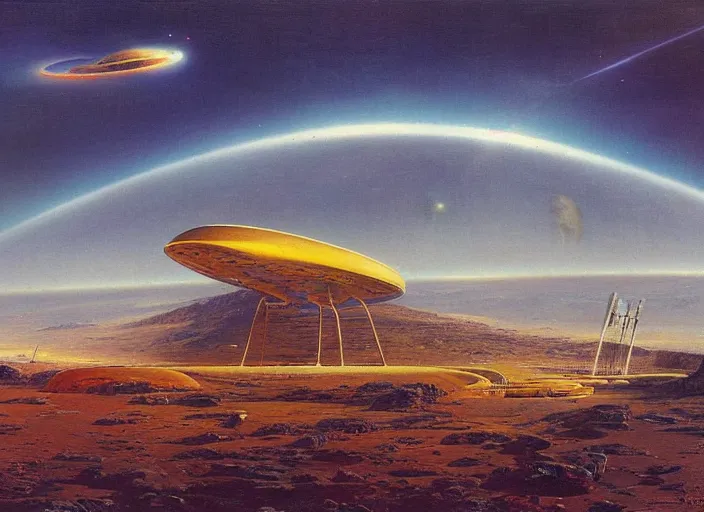 Image similar to a spaceport in an empty landscape by bruce pennington