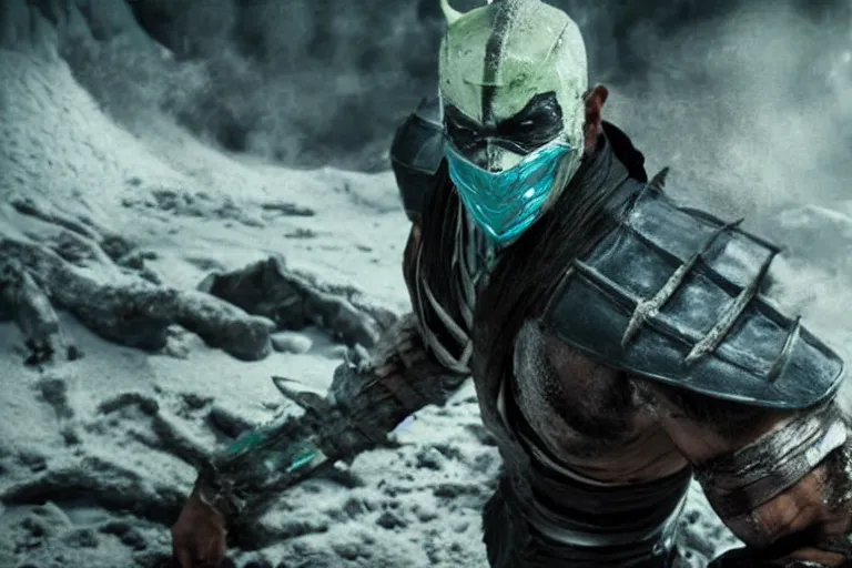 Image similar to vfx movie closeup, sub zero mortal kombat by emmanuel lubezki