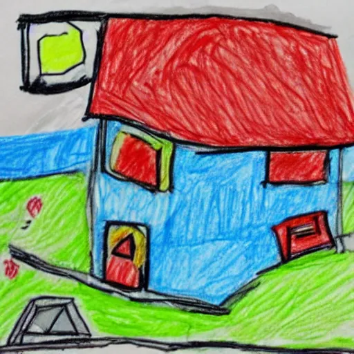 Image similar to a childs crayon drawings of a house