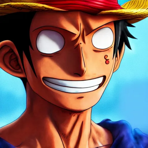 Image similar to photorealistic rendition of luffy from one piece, 8k, highly detailed, hyper realistic