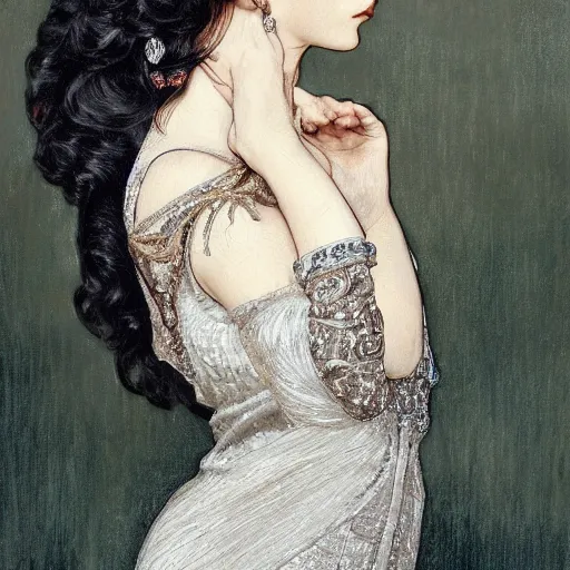 Image similar to full figure ultra realistic illustration, aurora perrineau wearing a 1 9 2 0 s flapper dress, 1 9 2 0 s hair, 1 9 2 0 s brooklyn, intricate, elegant, highly detailed, digital painting, artstation, concept art, smooth, sharp focus, illustration, art by artgerm and greg rutkowski and alphonse mucha