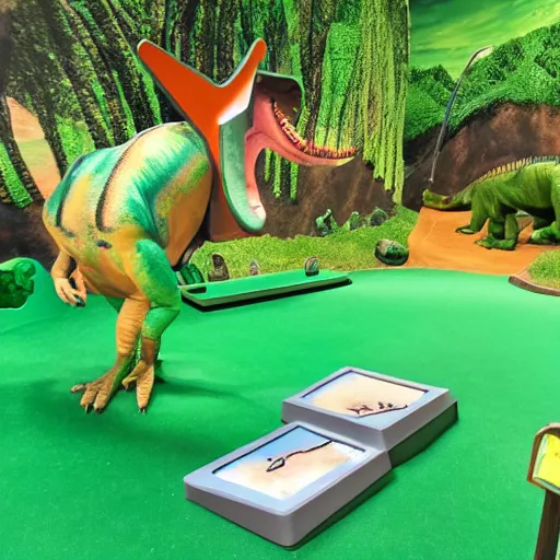 Image similar to a dinosaur museum mini golf game