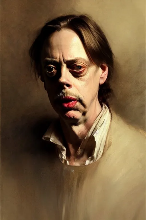 Prompt: beautiful portrait half steve buscemi wearing a loaf of sourdough bread, art by anders zorn, wonderful masterpiece by greg rutkowski, beautiful cinematic light, american romanticism thomas lawrence, greg rutkowski