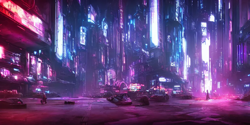 Prompt: coruscant underworld by david fincher, neons, blue and purple lights, very high contrasts and deep blacks, dirty futuristic streets, star wars space opera cyberpunk, composition, ultra realistic octane render 8 k resolution