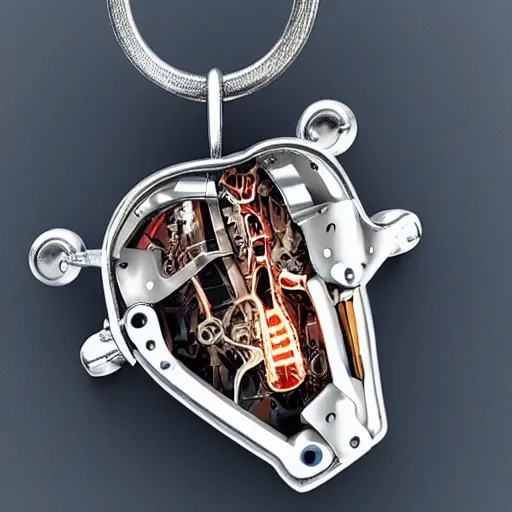 Image similar to sci-fi mechanical human heart of a 14yo boy that looks like an airpod, clockwork mechanical, sci-fi jewellery, hyper realistic, human anatomy, robot,