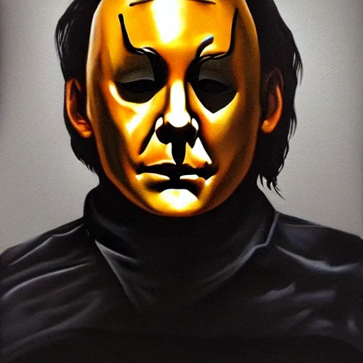 Image similar to an ultra - realistic portrait painting of michael myers in the style of alex ross. 4 k. ultra - realistic. highly detailed. epic lighting.