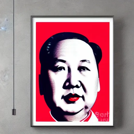 Image similar to portrait of chairman mao with the face of marilyn monroe a psychdelic poster