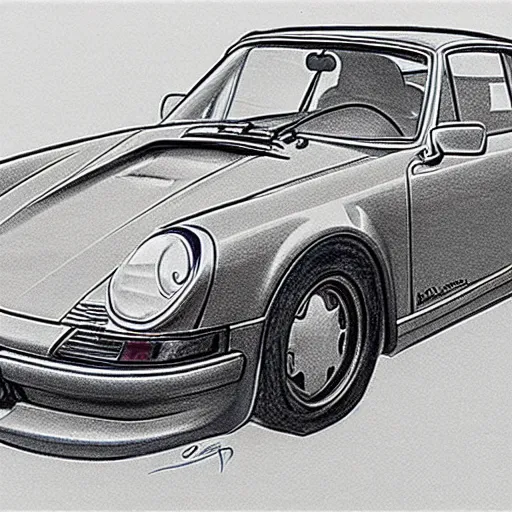 Prompt: pencil sketch of a prosche 9 1 1