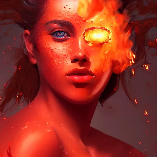 Prompt: fire forming a beautiful female face, red colour palette, extremely detailed, award-winning art, trending on Artstation