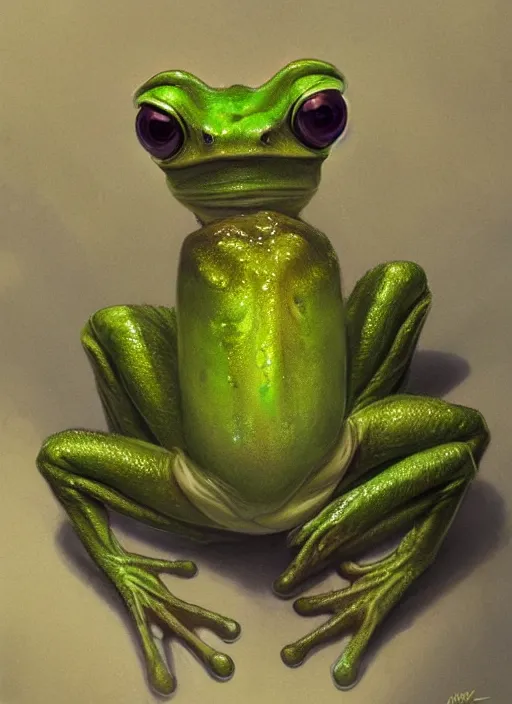 Prompt: hyper realistic portrait of my ethereal waifu cute innocent green slimy alien female froggy lady, played by ana de armas, with adorable uwu eyes painted by greg rutkowski, wlop, 7 0 s scifi