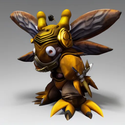 Prompt: legue of legend character Sejuani's Hog, but in a bee skin with bee wings, 3d graphics, octane rendered