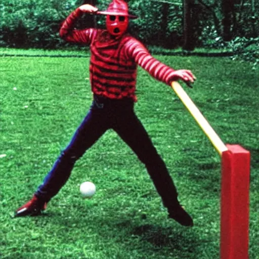 Prompt: Freddy Krueger playing tetherball with Jason Voorhees