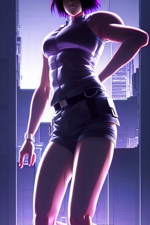 Image similar to a fullbody portrait of motoko kusanagi the major ghost in the shell : : stand alone complex, under repairs, maintenance : : by ilya kuvshinov, rossdraws, artgerm, sola digital arts, anti aliasing, raytracing : :