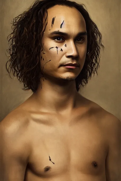 Prompt: Frank Dillane as Puck, full body, normal size forehead, oil on canvas, intricate, portrait, 8k highly professionally detailed, HDR, CGsociety