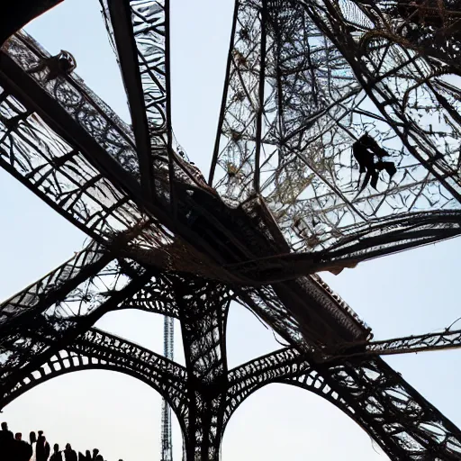 Image similar to aliens climbing the eiffel tower in paris