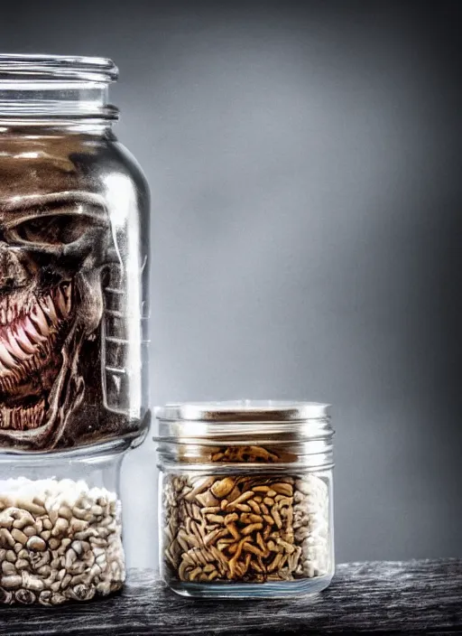 Image similar to jar full of teeth, dark, doom, obscure, high definition, high quality photo, 8k
