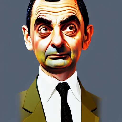 Image similar to painting of mr bean in the art style of gta 5, art by patrick brown, cell shading