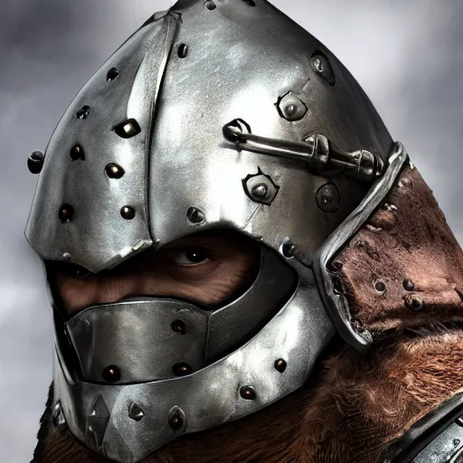 Image similar to hyper realistic photography of a skyrim medieval warrior wearing a heavy steel armor portrait