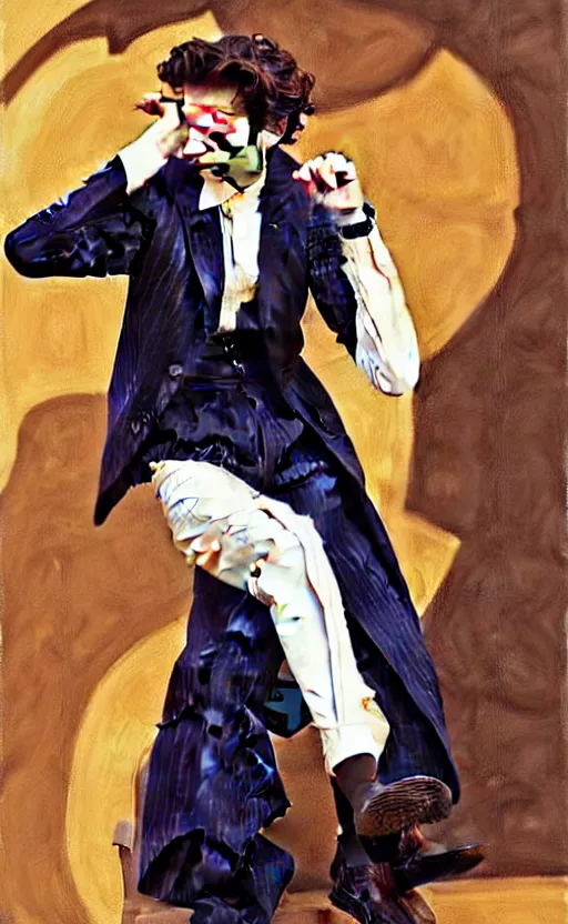 Image similar to Timothee Chalamet, the most beautiful androgynous man in the world, intense painting, sunny day, +++ super supper supper dynamic pose,  digital art, art by j.c leyendecker