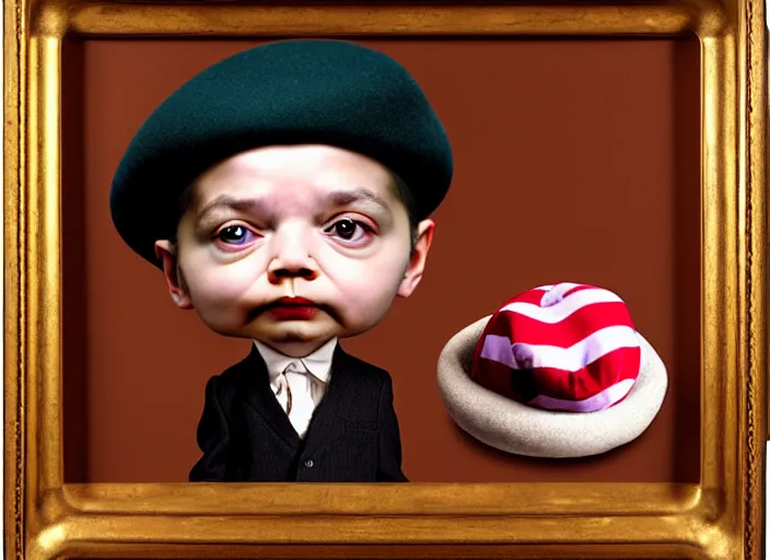 Image similar to a peanut wearing beret and suit, lowbrow, matte painting, 3 - d highly detailed, in the style of mark ryden,