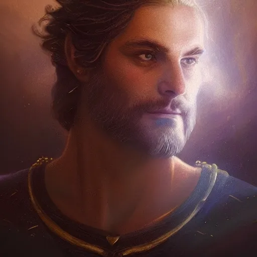 Prompt: majestic gracious regal deity zeus portrait, ancient greece, atmospheric lighting, painted, intricate, volumetric lighting, beautiful, rich deep colours masterpiece, golden hour, sharp focus, ultra detailed, by leesha hannigan, ross tran, thierry doizon, kai carpenter, ignacio fernandez rios