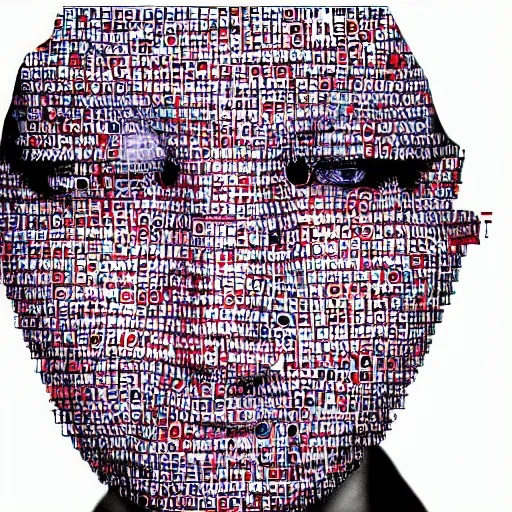 Prompt: evil face made out of digital code, on computer screen, old computer