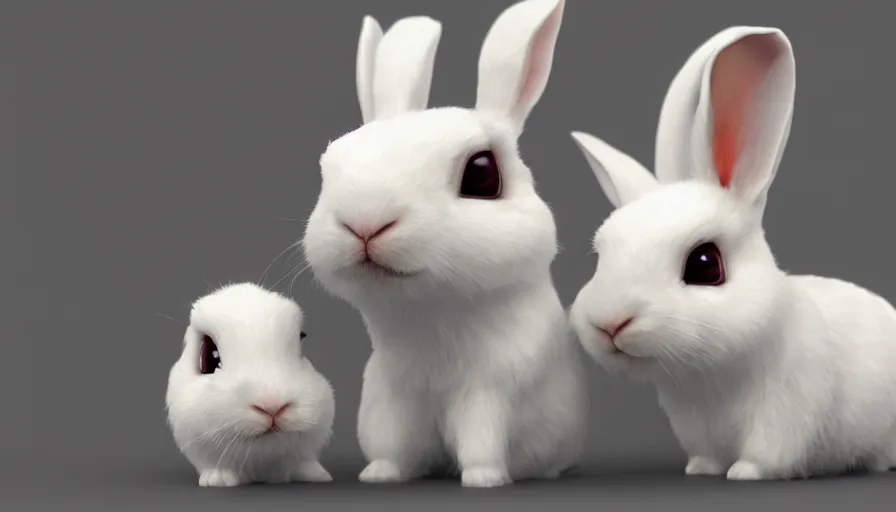 Image similar to Cute smiling small white rabbits, hyperdetailed, artstation, cgsociety, 8k