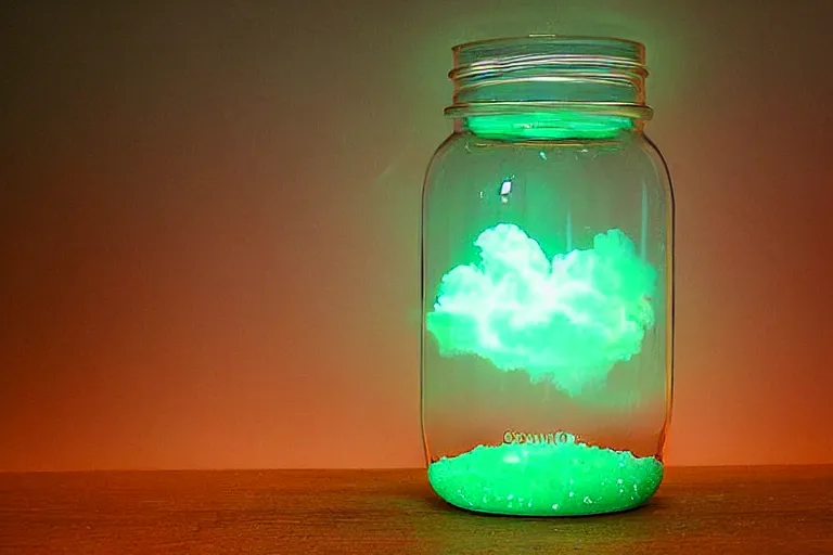 Image similar to chemiluminescence clouds in a jar