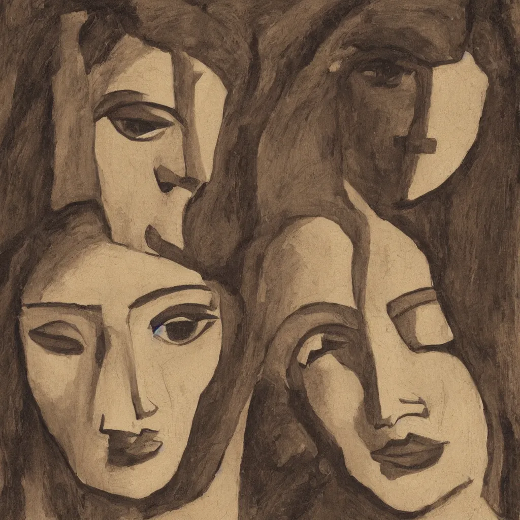 Image similar to portrait of a goddess face looking directly into the camera multiplying to infinity in the style of abercrombie, gertrude, in the style of archipenko, alexander