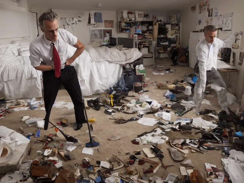 Prompt: jordan peterson cleaning his room