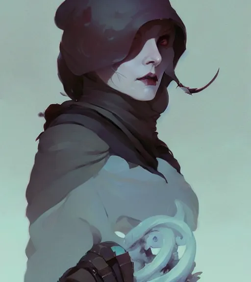 Image similar to portrait of a witch ( dragon age ) by atey ghailan, by greg rutkowski, by greg tocchini, by james gilleard, by joe fenton, by kaethe butcher, dynamic lighting, gradient light blue, brown, blonde cream and white color scheme, grunge aesthetic