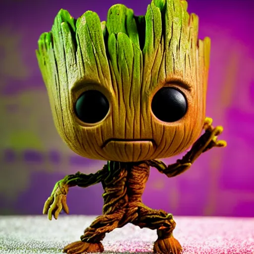 Image similar to a funko pop of baby groot inside a snowball, photo studio, trending on artstation, hdr, instagram photo