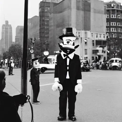 Image similar to mr monopoly 1930s street performer, 35mm film