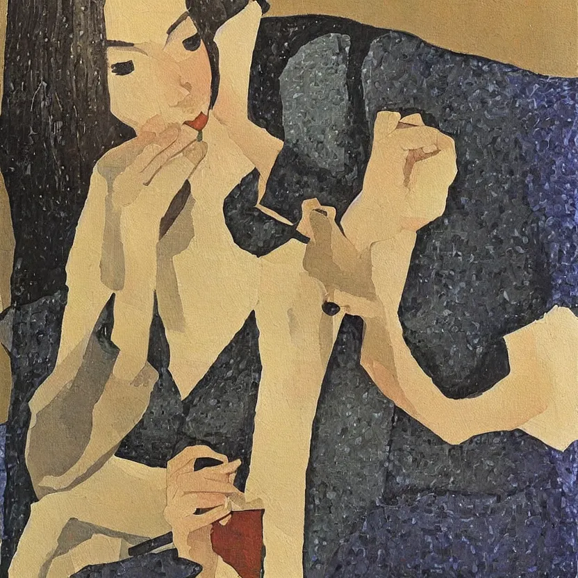 Prompt: a painting of a smartphone by felice casorati