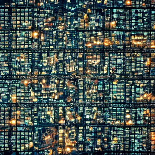 Prompt: photo of a intricate pattern power grid city at night birds eye view inception cinematic