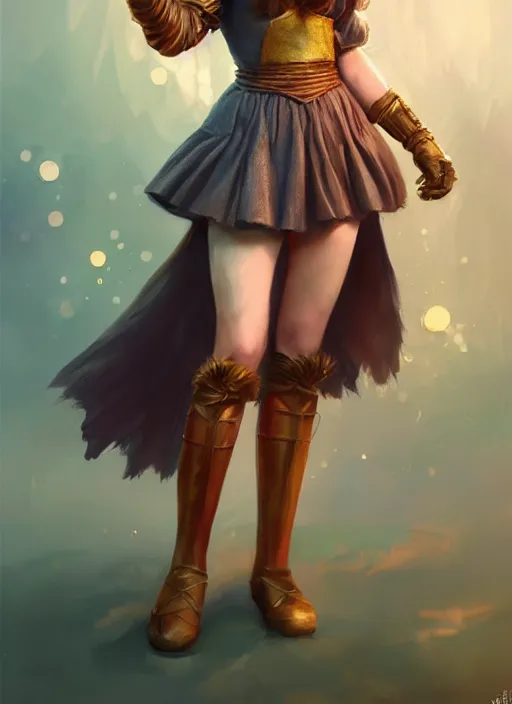 Image similar to beautiful female dorothy gale, margot robbie as dorothy, full body character concept, armor, super powers, fantasy, intricate, elegant, highly detailed, digital painting, artstation, concept art, shining, sharp focus, illustration, art by stanley lau