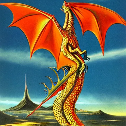 Prompt: dragon, vintage art, by ed emschwiller