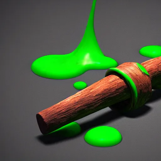 Image similar to wooden staff with green slime on it, octane render