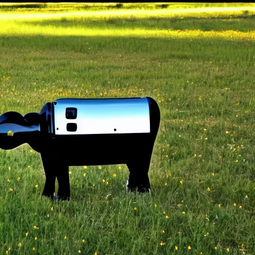 Prompt: robot cow on a meadow