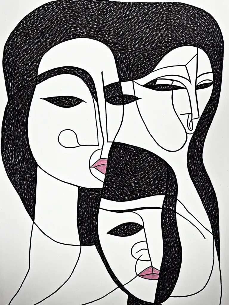 Image similar to beautiful intricate female portrait, one line drawing, bold sketch inspired by bauhaus and henri matisse.