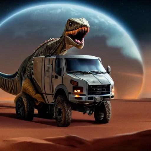 Image similar to velociraptor truck in star wars, futuristic dramatic lighting, intricate photorealism detail, cinematic composition, many exotic alien features, weta pixar