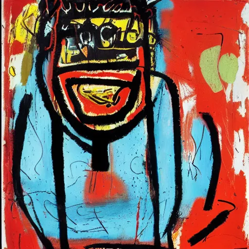 Prompt: portrait of fat man by jean - michel basquiat. pollock, warhol. texture